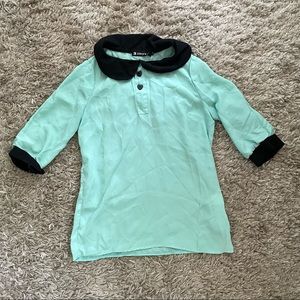 Vintage mint green and black collared blouse sz XS